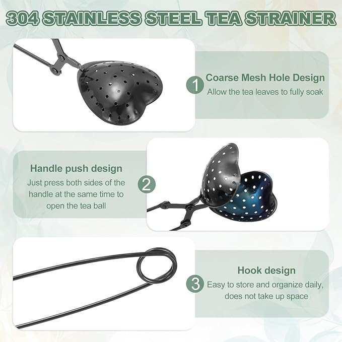 uxcell 2 Pcs Tea Infuser, Stainless Steel Loose Leaf Tea Infuser Filter for Cup and Teapot, Long Handle Tea Steeper Strainers for Tearoom Office Home, Heart Shaped Black