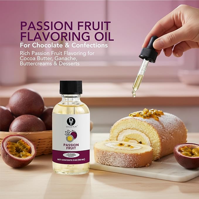 Dolce Foglia Passion Fruit Extract - 2 Ounce Oil-Soluble Multipurpose Flavoring Ideal for Candy Making, Baking, Lip Balm, and Ice Cream - Passion Fruit Concentrate Perfect for Weight Management