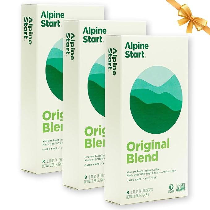 Alpine Start Instant Coffee Original Blend Medium Roast - Individual Powder Mix From High Altitude Arabica Coffee Beans - Hot or Cold Brew for Home, Travel, Camping, Hiking, Backpacking (24 Packets) (Original Blend 3 Pack)