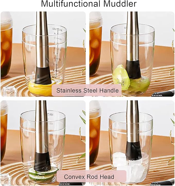 Professional 5-Piece Cocktail Mixing Glass Kit - Bar Set with Muddler, Spoon, Jigger, Hawthorne Strainer