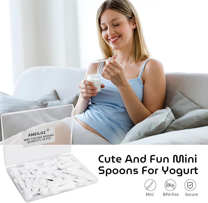 50PCS 3" Mini Tasting Spoons Tiny Plastic Taster Spoon for Yogurt Pudding Jello Shots Ice Cream, Extra Small Sample Micro Spoons (White)