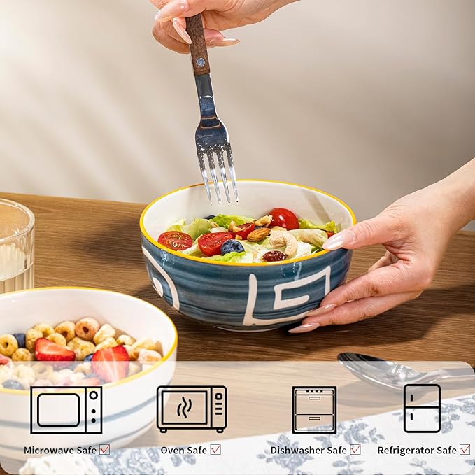 Yeacccng Cereal Bowls Set of 4, 27 Oz Ceramic Soup Bowls, 6 Inch Japanese Ramen Bowl, Decorative Serving Bowls for Kitchen Decor, Scratch-Resistant, Lead-Free, Dishwasher & Microwave Safe, Easy Clean
