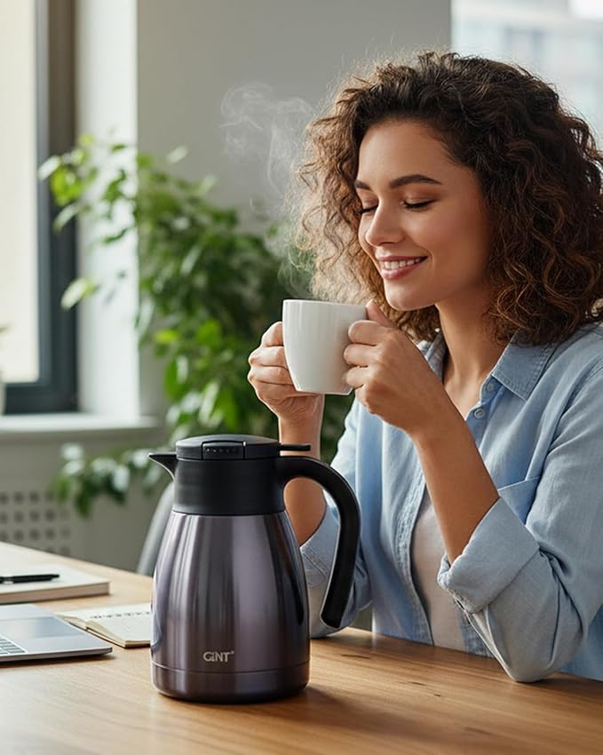 GiNT 1L / 34Oz Thermal Coffee Carafe, Insulated Stainless Steel Coffee Carafes for Keeping Hot/Double Walled Vacuum Thermal Carafe (Purple)