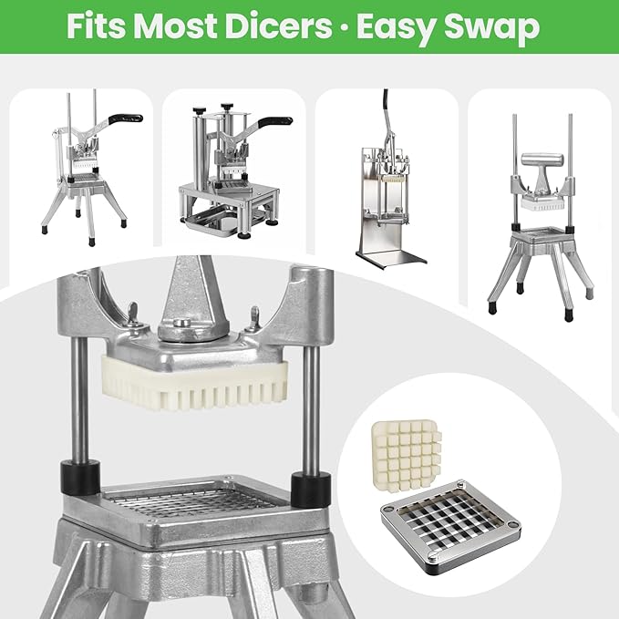 1/4" Replacement Vegetable Chopper Blade, 420j2 Stainless Steel Interchangeable Blade & Pusher Block Set for Commercial Vegetable Dicer Fruit Cutter