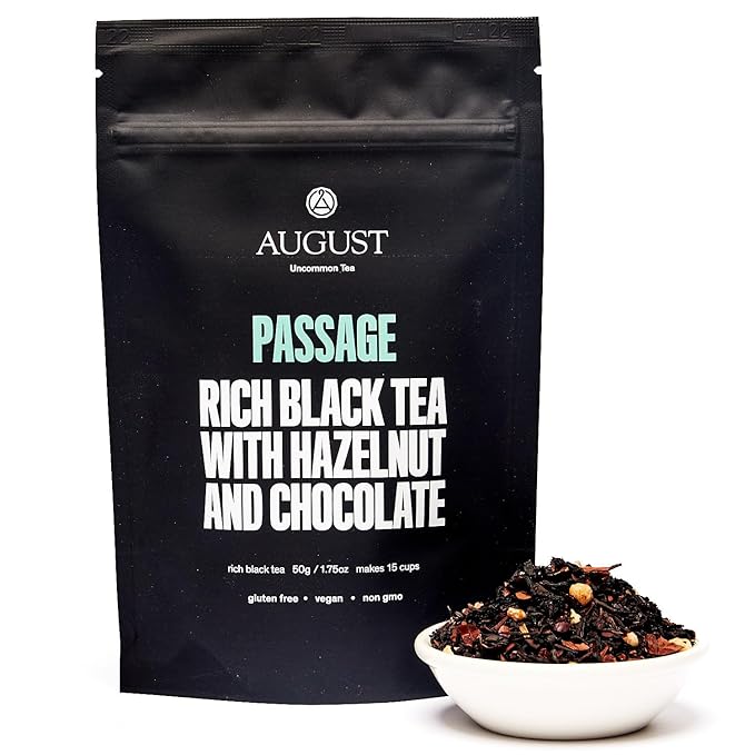 August Uncommon Passage Black Tea – Indulgent Loose Leaf Holiday Tea with Notes of Roasted Nuts & Dark Cocoa – Caffeinated Blend for Daily Enjoyment in a Resealable Pouch (1.75oz)
