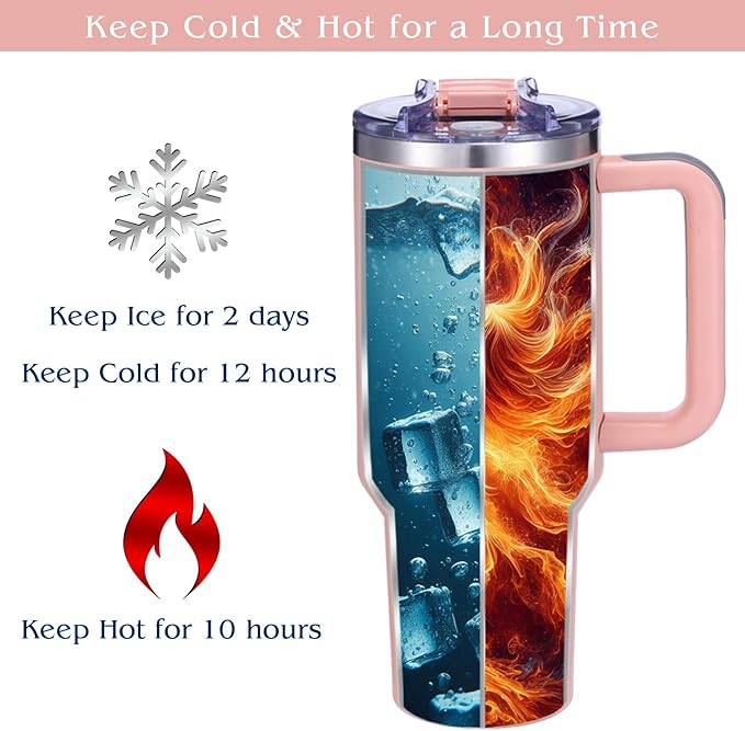 iProductsUS 40oz Personalized Tumbler with Handle & Straw Christmas Gift for Mom or Wife, Custom Engraved Tumbler, pill-Proof & Durable: Leak-resistant lid, BPA-free (Light Pink)