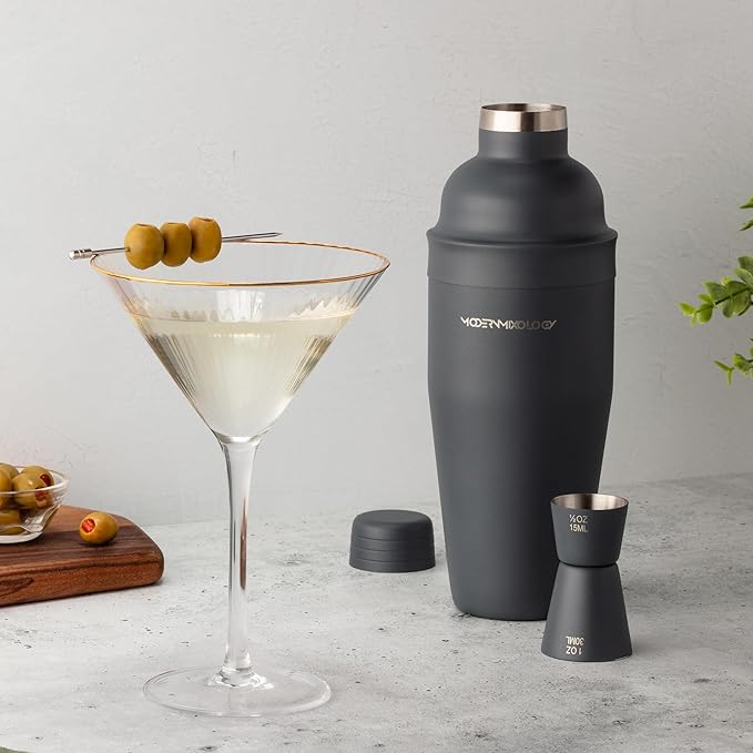 Modern Mixology Matte Black Bartender Kit – Cocktail Shaker and Jigger Set, 24oz Drink Mixer with Cap – Home Bar Tools for Mixing Cocktails, Martini, Margarita – Sleek Gift for Men & Women