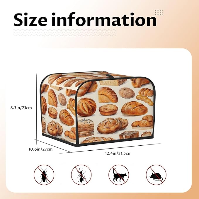 Bread Pattern 4 Slice Toaster Cover Wide Slot Dustproof Bread Maker Cover Fingerprint Bakeware Protection Kitchen Appliance Cover Toaster Bag