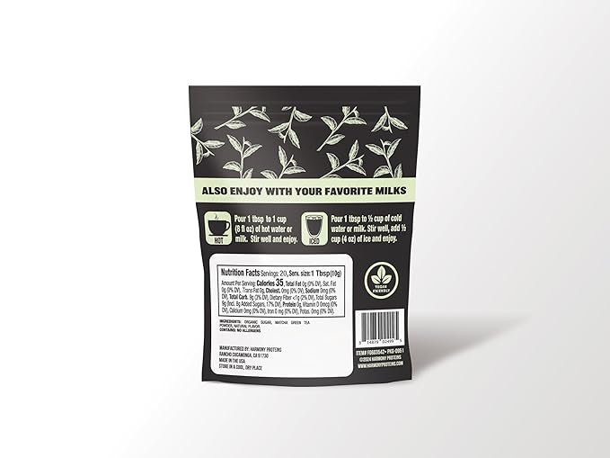 The Harmony Matcha Yuzu (7.05oz Bag - 20 Servings) Premium Japanese Matcha Powder, Rich in Antioxidants & L-Theanine, Sweetened with Organic Sugar, No Preservatives