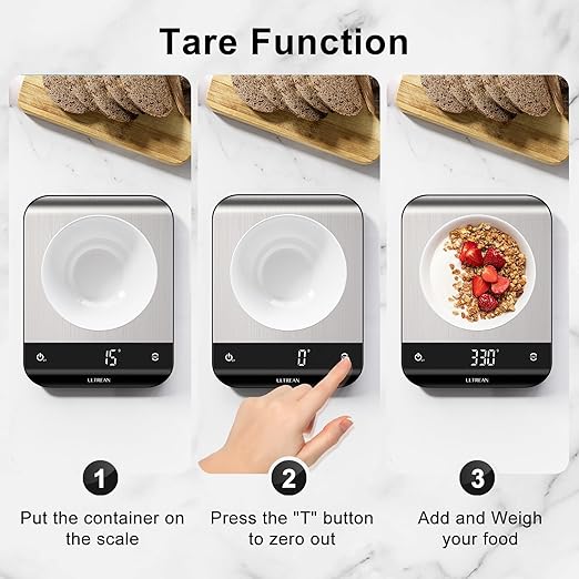 Ultrean Food Scale, Digital Kitchen Scale with LED Display, Weight Grams and Ounces for Baking Cooking, 6 Units with Tare Function, 304 Stainless Steel, 11lb (Batteries Included)