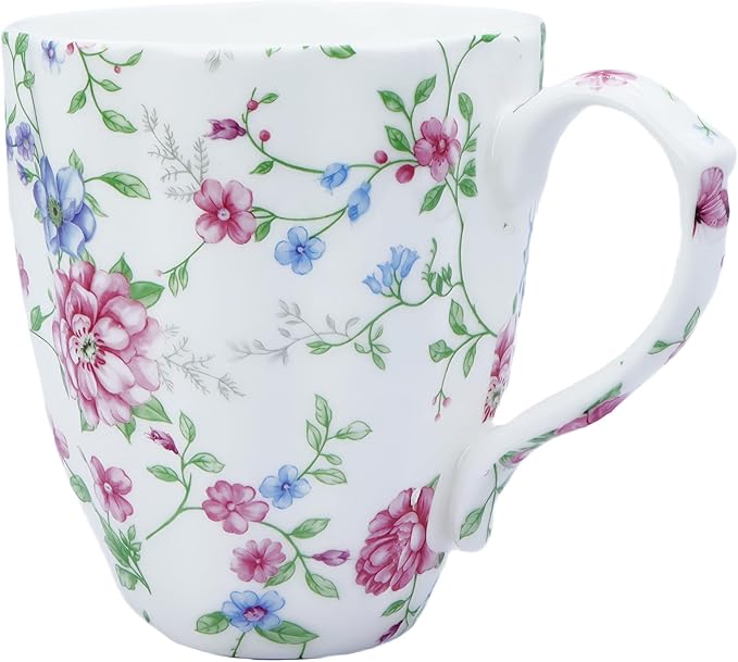 14oz Bone China Coffee Mug Floral Bone Mug Cute Coffee Mug Teacup for Women Mom Friend (Autumn floral)