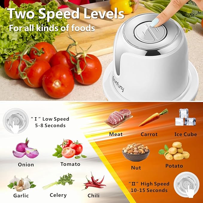Food Processor Cordless, Small Wireless Chopper with 5-Cup Glass Bowl, 6000mAh Battery USB-C Rechargeable Electric Vegetable Chopper Meat Blender Kitchen Mixer for Garlic, Onion, Salad,Xmas Gift,White