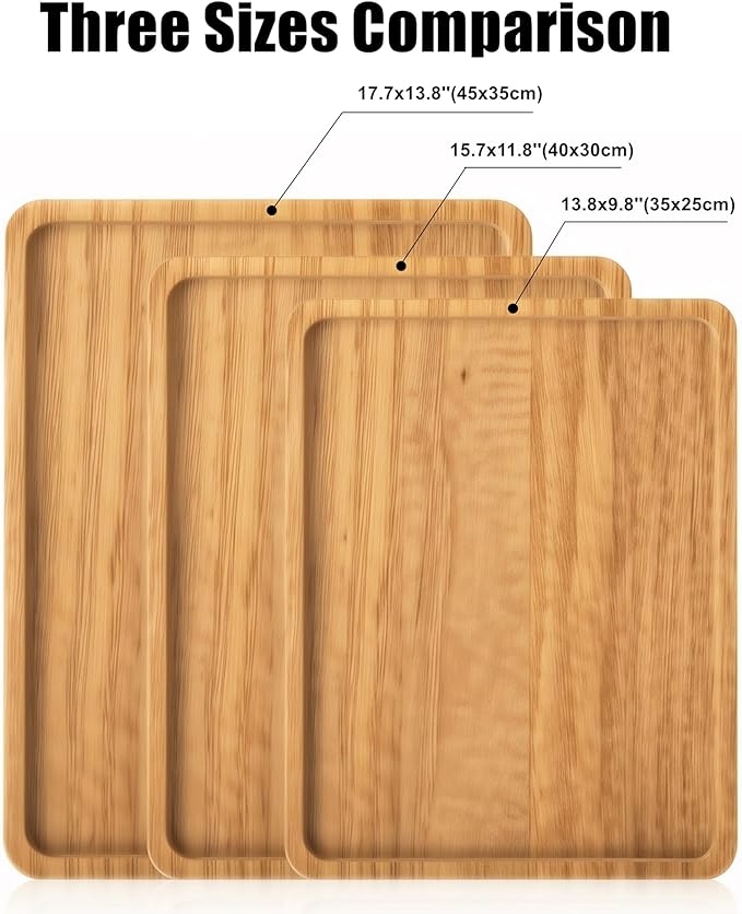 Wood Tray for Coffee Tea Extra Large Wooden Serving Tray for Food Fruit Snack Decorative Serving Platter, 17.7x13.8 Inches, Light Color