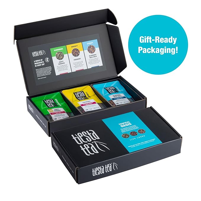 Tiesta Tea - Loose Leaf Fruity Tea Gift Box, Medium Caffeinated Assorted Blends, 3 Pouches for Hot & Iced Tea Variety Pack, Fruity Paradise, Blueberry Wild Child & Fireberry