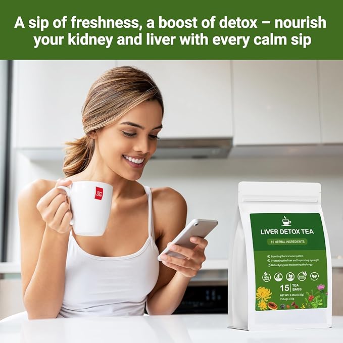 Liver Detox Tea, Chinese Kidney and Liver Cleanse Detox Herbal Tea Support Kidney Healthy Function with 11 Precious Ingredients Formula (30 Bags/2 Pack)