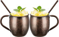 Moscow Mule MugsSet of 2-18 Oz Copper-Plated Fine Craftsmanship Etched Mugs,304 Stainless Steel-Lined Mule Cups,For Cold Drinks, Beer, Wine, Bars, Parties