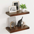 Fun Memories Wood Floating Shelves Set of 2, Rustic Pine Wood Floating Shelves for Wall Mounting, Wide Wall Shelf for Home Decor and Storage, 16" W x 7" D, Walnut