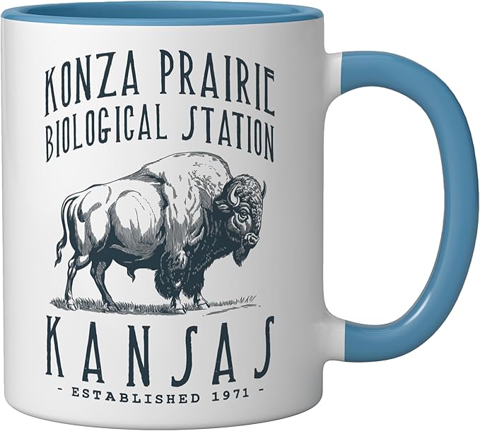 KONZA PRAIRIE, KANSAS. BISON DESIGN Ceramic Mug, Blue/White