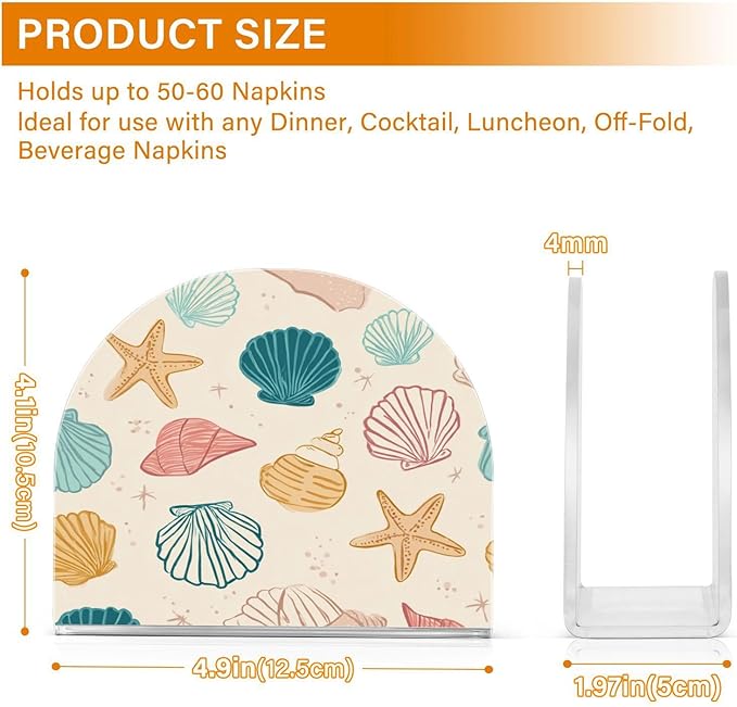 Shells and Starfish Napkin Holder for Table Paper Cocktail Napkin Holders for Kitchen Dinning Acrylic Dinner Napkin Dispenser for Dinner Home Decor Bar 2 Pack