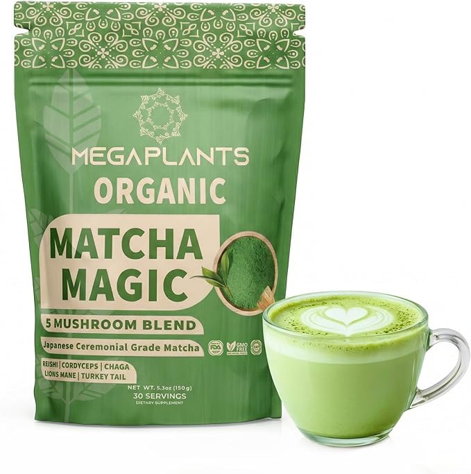 Mushrooms Matcha Magic - USDA Organic Ceremonial Grade Japanese Matcha (30 Serving)- with Reishi, Lion’s Mane, Chaga, Cordyceps & Turkey Tail – Superfood for Focus & Energy.