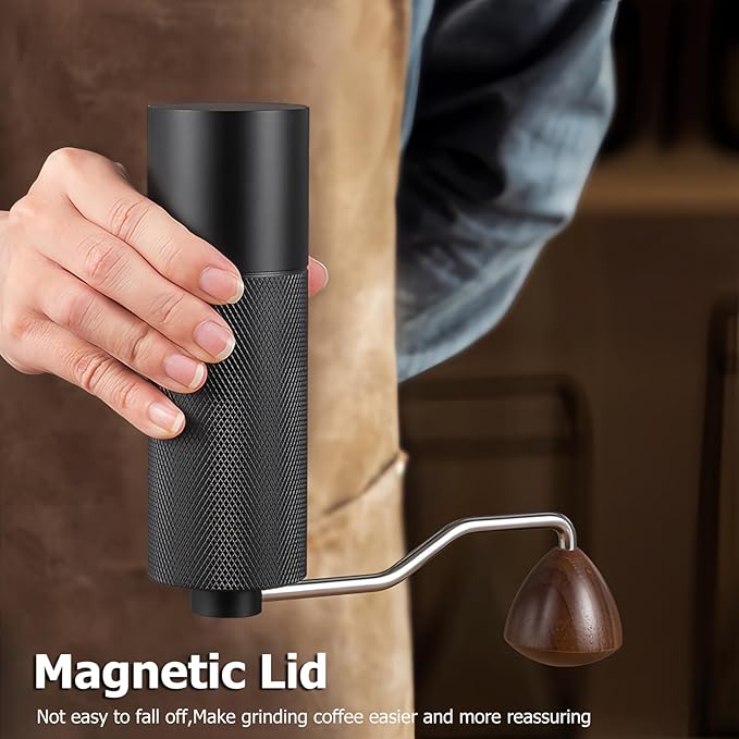 Manual Coffee Grinder with Double Bearing System Coffee Bean Grinder, 25g Capacity Hand Coffee Grinder, Stainless Steel 6-Star Burr Mill (BLACK, 6star-stainless steel)