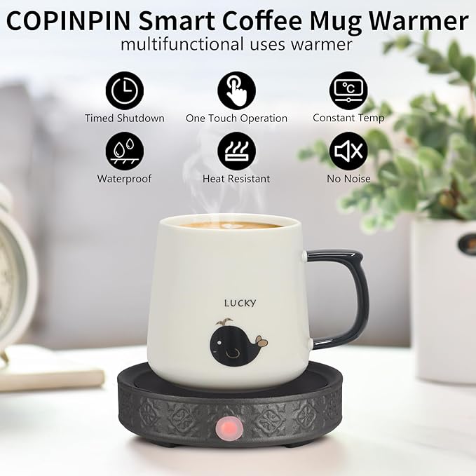 Coffee Mug Warmer for Desk, Electric Candle Warmer with Auto Shut Off, 2-4-8 Hour Timed Smart Cup Warmer for Heating Coffee, Beverage, Milk, Tea and Hot Chocolate(No Cup-Black)