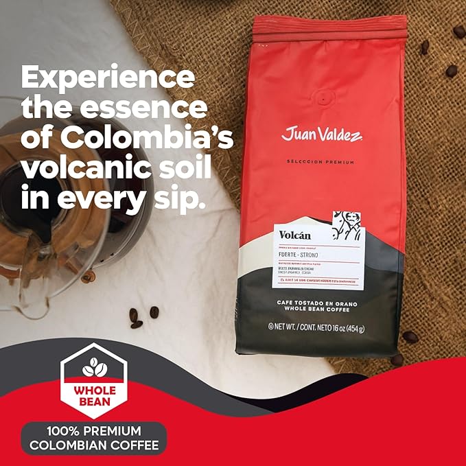 Juan Valdez Volcan Whole Bean Coffee - Dark Roast | 100% Colombian Arabica Beans | 100% Colombian Coffee with Low Acidity and Notes Of Sweet Caramel & Cocoa | 16 oz / 454 gr