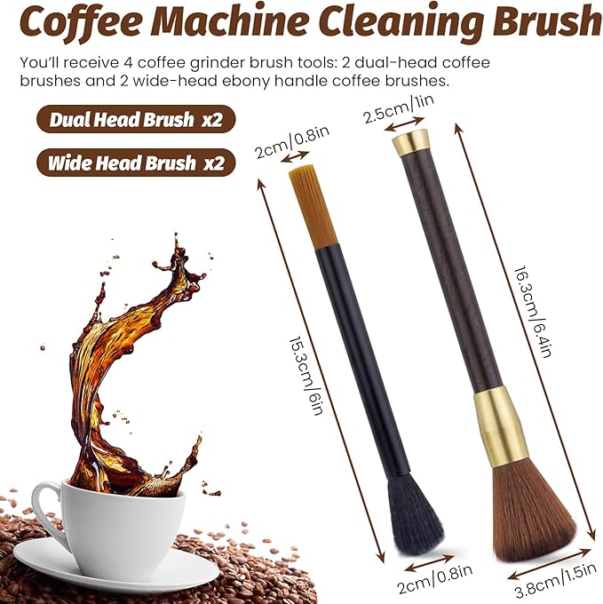 4 Pack Coffee Grinder Cleaning Brush, 2-Sided Brush & Ebony Wood Grinder Cleaner Accessories, Barista Tools for Espresso, Coffee Machine, Keyboard