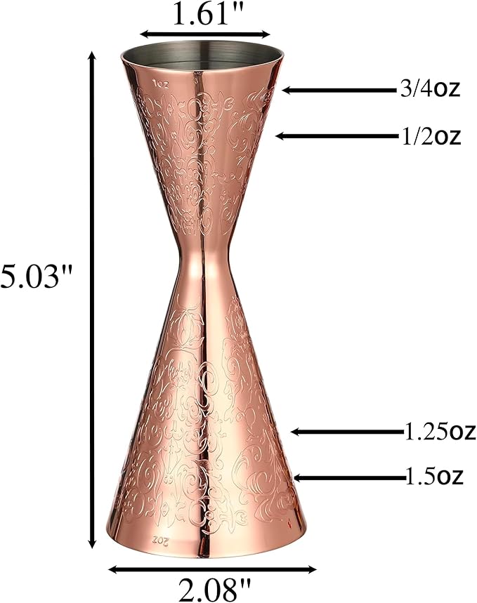 Double Cocktail Jigger Slim Style Measuring Jigger with Etched Pattern (Copper Plated Spirit)