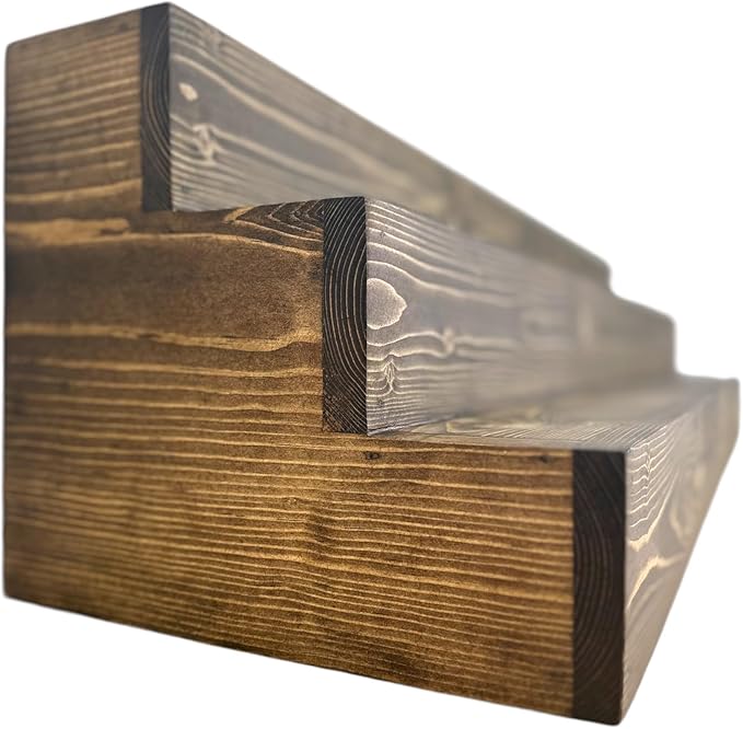 Handmade Tiered Display Shelving - Three Tier Bar Display - Bar Organizer - Liquor Bottle Display (24" without Back, Dark Walnut)