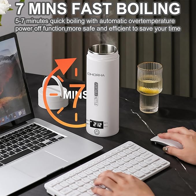 Electric Kettle Small Travel Kettle Tea Coffee Portable Kettle, 400ML with 4 Variable Presets, Electric Kettle Small 304 Stainless Steel with Auto Shut-Off & Boil Dry Protection (White)