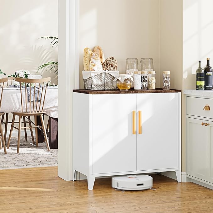 Letaya Metal Storage Cabinet with 2 Doors and Shelves 16" Dx 32" Wx30 H,Small Buffet Sideboard Short Cabinet for Kitchen Dining,Office Credenza Locker Modern Coffee Bar,Entryway Bathroom(White)