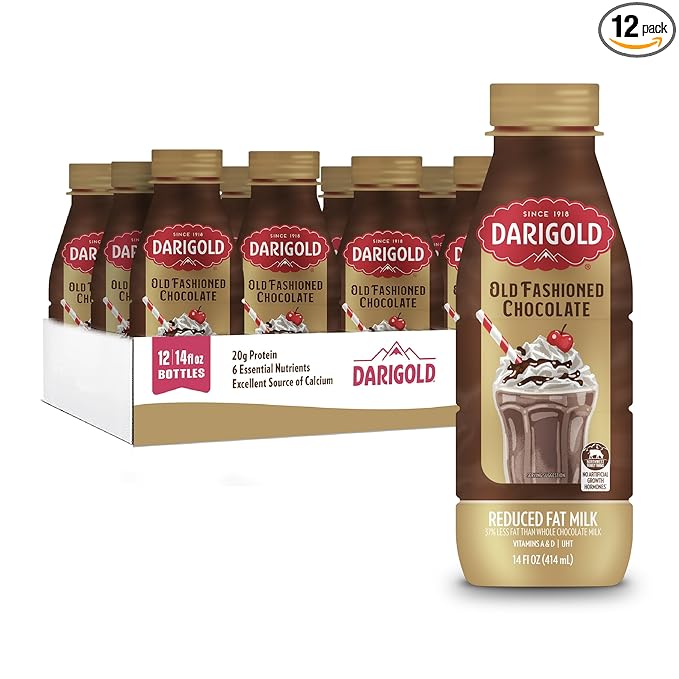 Darigold Old Fashioned Chocolate Milk 2 Percent, Reduced Fat Shelf Stable Milk with Real Cocoa & 6 Essential Nutrients, 19g Protein, rsBT Free - 14oz, 12 Pack (Chocolate)