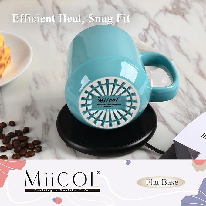 Miicol Ceramic Coffee Mug, 16 oz Large Coffee Cup, Tea Mug with Handle, Flat Bottom Mug for Men, Women, Office, Microwave and Dishwasher Safe, Multi-Color, Mint Blue