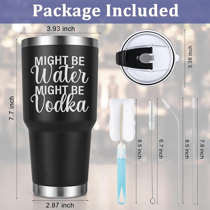 Lifecapido Vodka Gifts, Might Be Water Might Be Vodka 30oz Insulated Tumbler, Wine Gifts, Christmas Birthday Gift for Men Vodka Lovers, Black