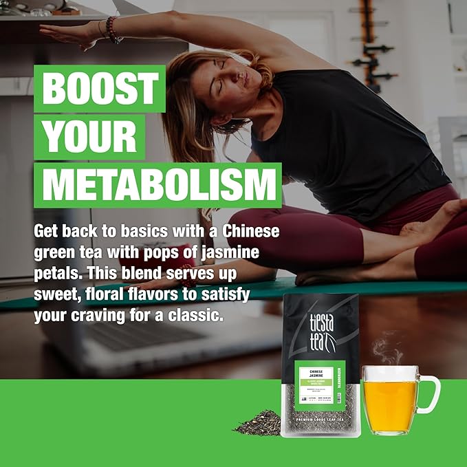 Tiesta Tea - Chinese Jasmine, Loose Leaf, Classic Jasmine Green Tea, Premium Blend, Medium Caffeinated, Make Hot or Iced Brews Up to 200 Cups, 16 Ounce Resealable Bulk Pouch