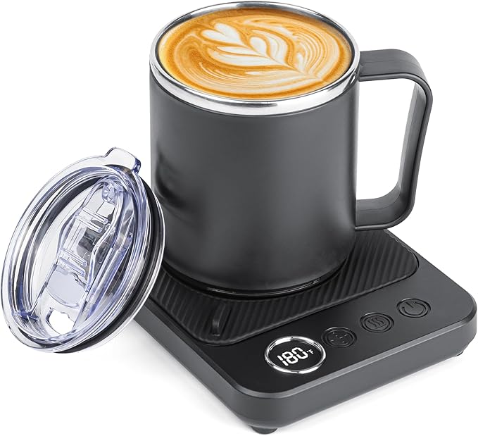 Coffee Mug Warmer & Mug Set for Desk, 36W Mug Warmer with Temperature Display, 1-12H Timer & 6 Temperature Settings, Fast Heating, Auto Shut Off, Smart Coffee Cup Warmer for Coffee (Black Set)