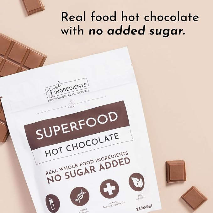 Superfood Hot Chocolate | 25 Servings | With Grass-fed Collagen, Organic Cacao, Cinnamon, Ashwagandha, Turmeric & Lion’s Mane | No Sugar Added | Supports Gut Health, Immunity & Cognitive Function*