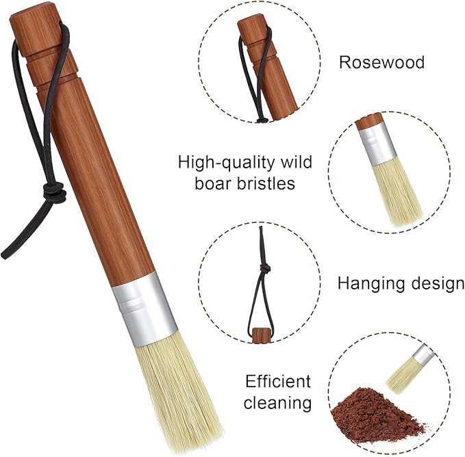 2-Pack Coffee Grinder Cleaning Brush, Coffee Grinder Brushes Coffee Brush with Natural Rosewood Handle and Boar Bristle, Espresso Machine Cleaning Tool Barista Brushes with Hanging Loop