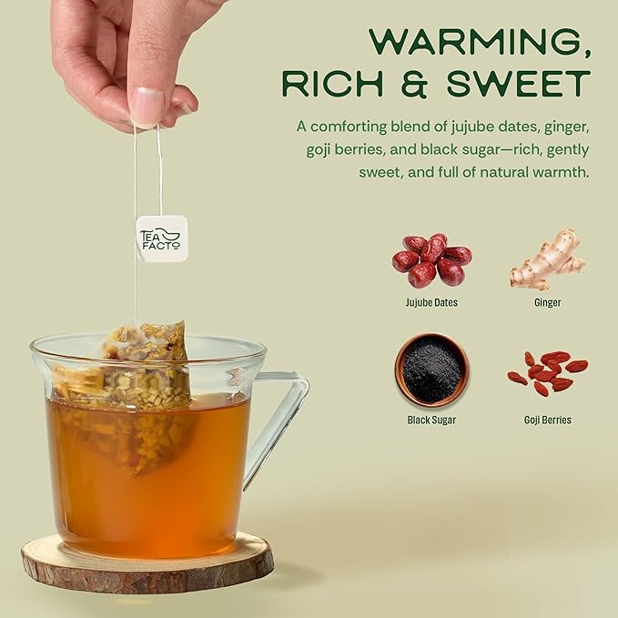 Tea Facto Inner Glow* Jujube Ginger Tea Bags with Dried Ginger Roots and Red Dates - Natural Fiber, Zero Added Sugar, Zero Caffeine - 10 Count