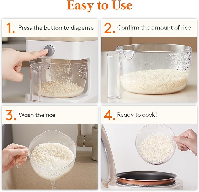 Lifewit Rice Dispenser 25 Lbs(11.3kg), Rice Storage Container Sealed Moisture Proof with Measuring Cup for Kitchen Pantry Household, BPA-Free