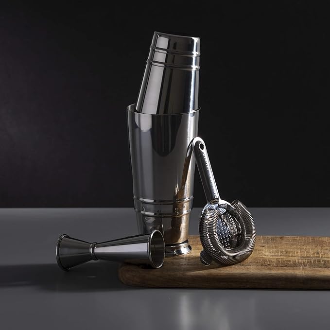 Premium 4-Piece Boston Cocktail Shaker Set w/Hawthorne Strainer & Japanese Jigger, Stainless Steel 304- Weighted Cocktail Set - Boston Shaker Set - Bartender Shaker - Shaker for Cocktails