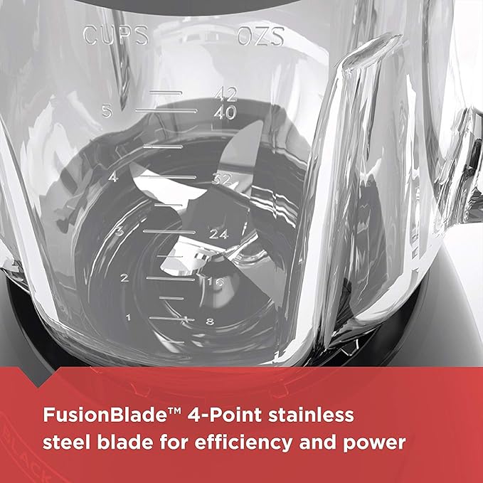 BLACK+DECKER Countertop Blender with 6-Cup Glass Jar, 10-Speed Settings, Black, BL2010BG
