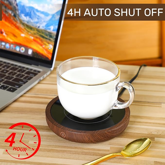 2 Pack Coffee Mug Warmer, Cup Warmer for Hot Drinks, 36w Heating Plate with 4h Auto Shut Off, 3-Temp Settings for Chocolate Milk Tea Beverage Jar Candle Warmer Home Office Desk(Wood Color)