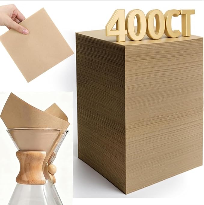 400 Count Pre-folded Coffee Filter Bulk Fit 5-13 Cups Unbleached Natural Cone Square Pour over Disposable Filter Paper for Taste Compatible with Pour over Coffee Maker Dripper