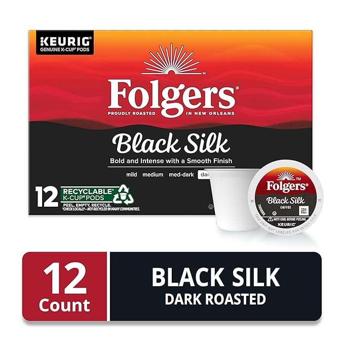 Folgers Black Silk Dark Roast Coffee, 12 Keurig K-Cup Pods