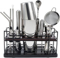 Boston Cocktail Shaker Set with Stand, 20-Piece Complete Bartender Kit for Home Bar Use, Essential Bar Set with 18oz & 28oz Tin Shaker, Bar Accessories and Recipes, Ideal for Parties & Gift Giving