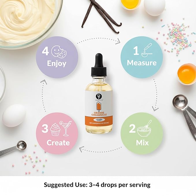 Dolce Flav Orange Creamsicle Extract - 2 Ounce Oil-Soluble Kosher, Sugar-Free, Concentrated Orange Creamsicle Flavor for Candy, Chocolates & Desserts, Includes Measured Dropper
