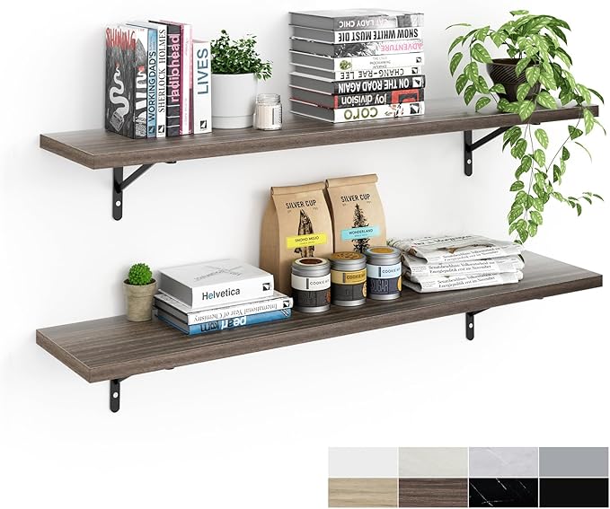 Kaboon 45 inch Long 10 inch Deep Floating Shelves for Wall Set of 2, Large Open Shelves Wall Mounted, Space Saving Home and Commercial Use, Eucalyptus