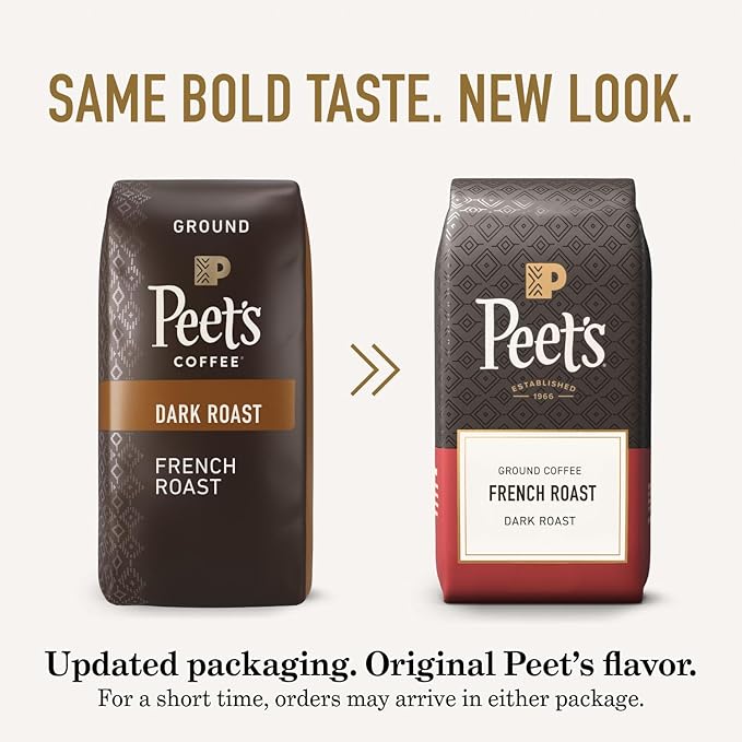 Peet's Coffee, Dark Roast Ground Coffee - French Roast 63 Ounces (6 Bags of 10.5 Ounces)